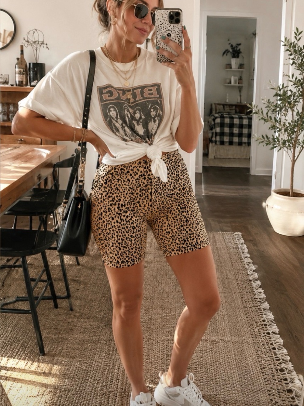 bp Leopard Print Bike Shorts - Tan and Black